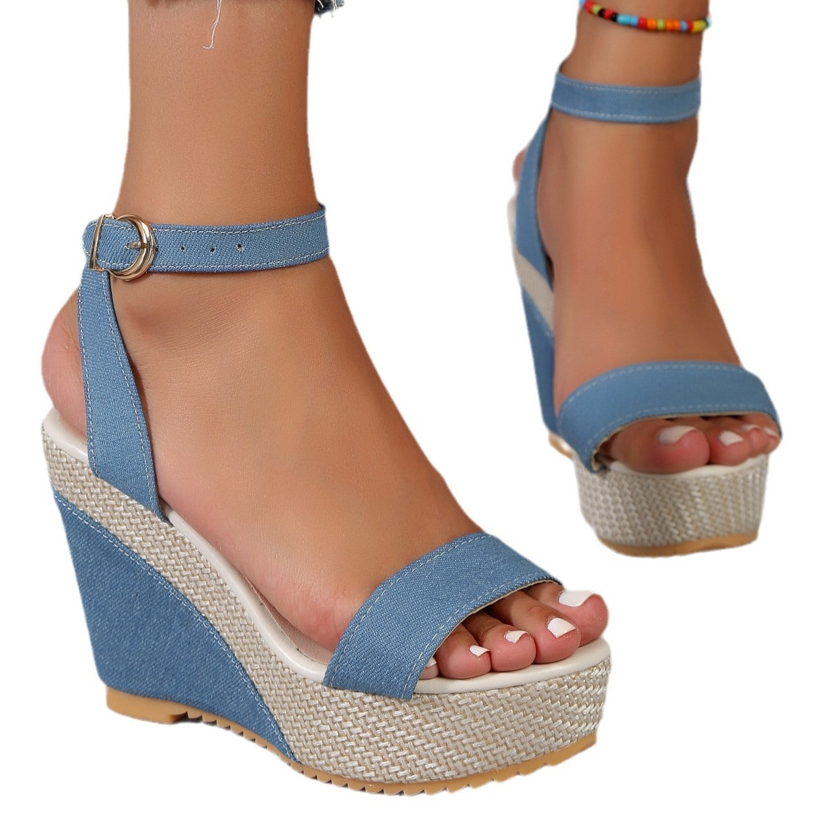 High Heel Denim Fabric Ankle-strap Sandals Women