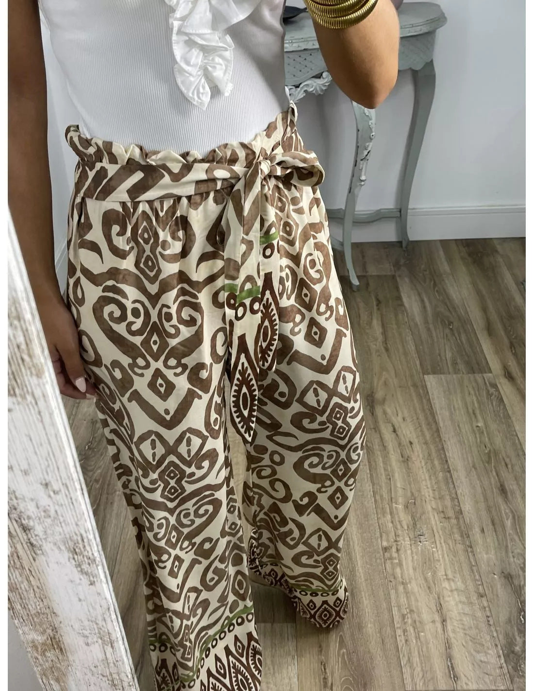 Women's Fashion Printing Belt Loose Casual Trousers