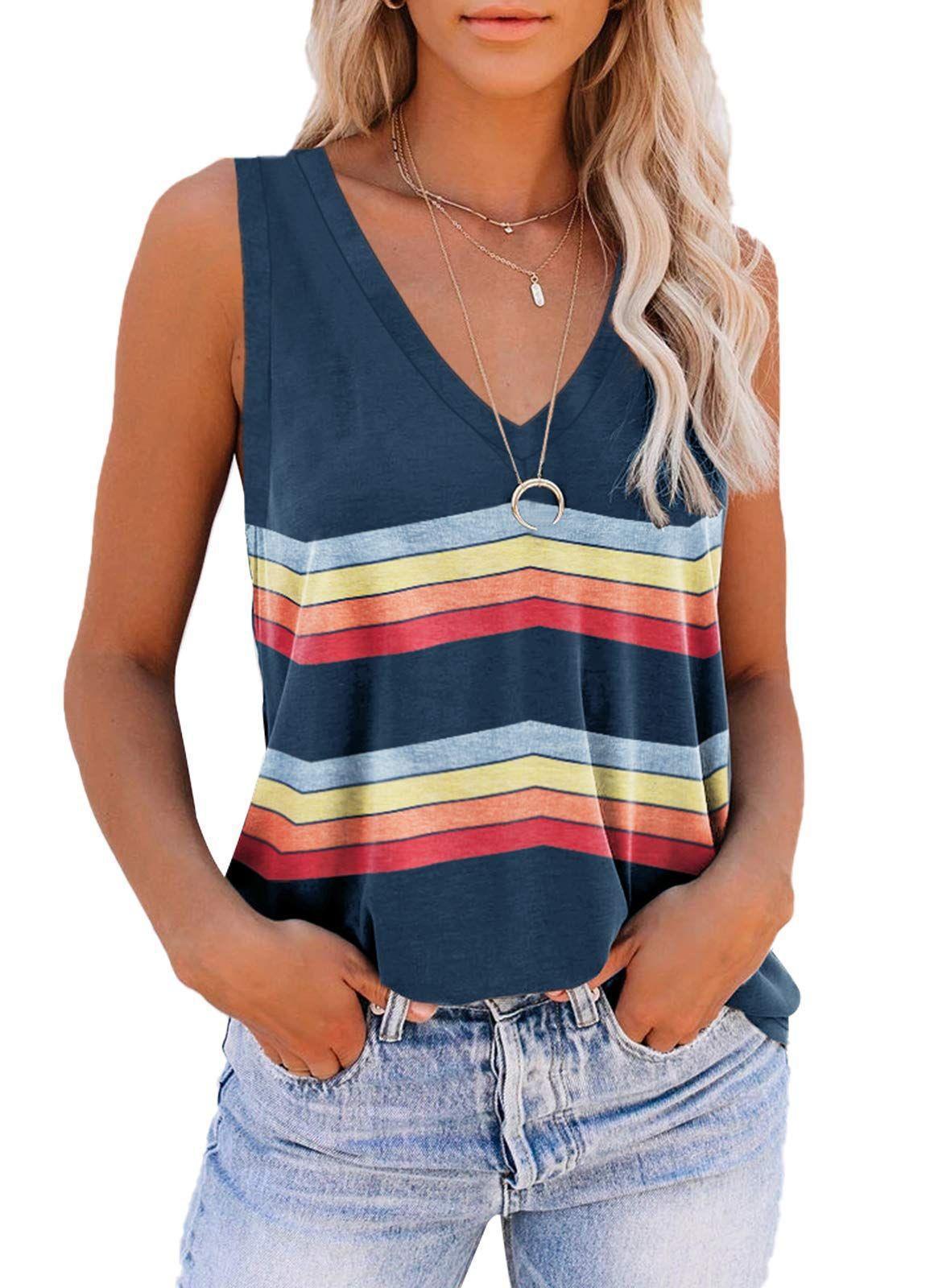 European And American Striped Digital Printing Loose Vest