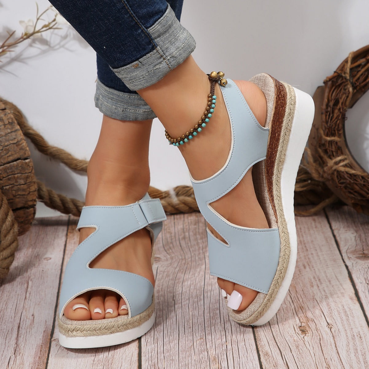 Plus Size Straw High Heel Sandals For Women