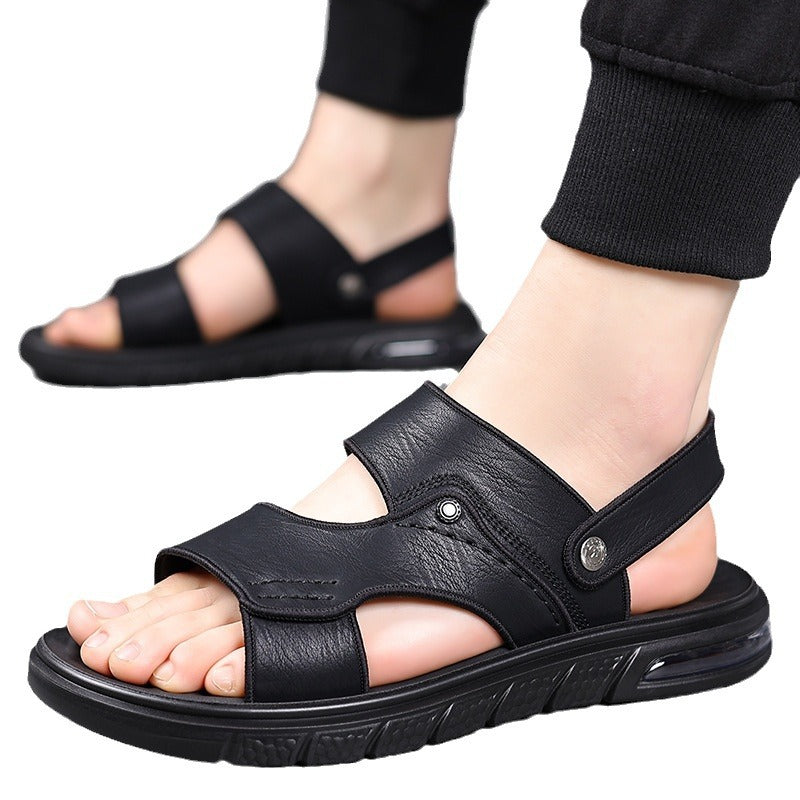 New Summer Genuine Leather Double Sole Middle-aged And Elderly Casual Beach Non-slip Men's Sandals