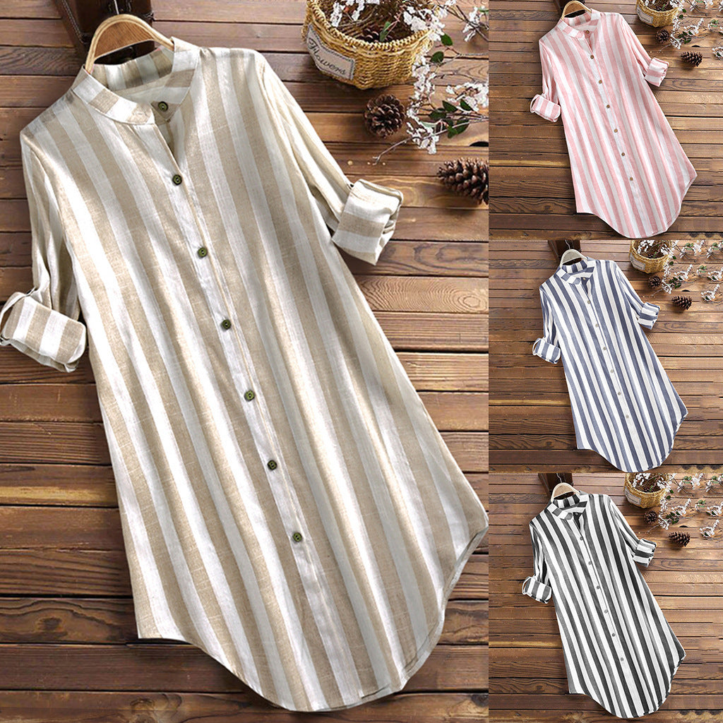 Striped Long Sleeve Shirt Dress