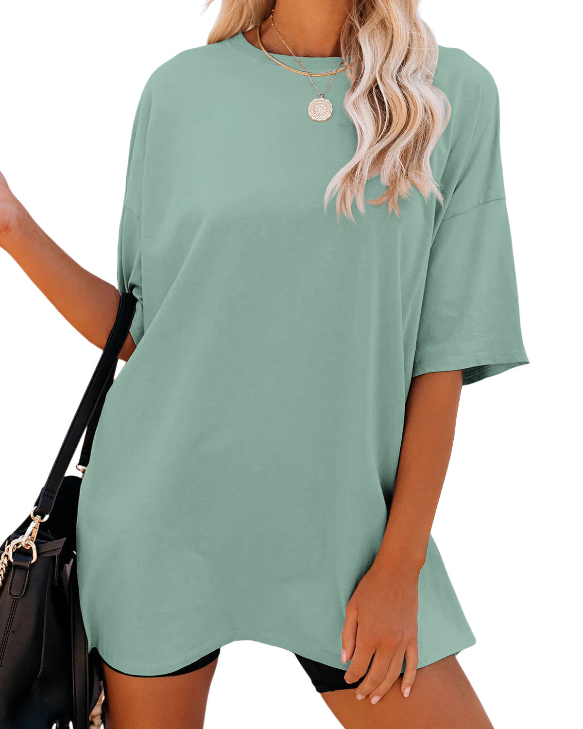 Solid Color Loose Women's T-shirt Fashion Round Neck Plus Size Short Sleeve