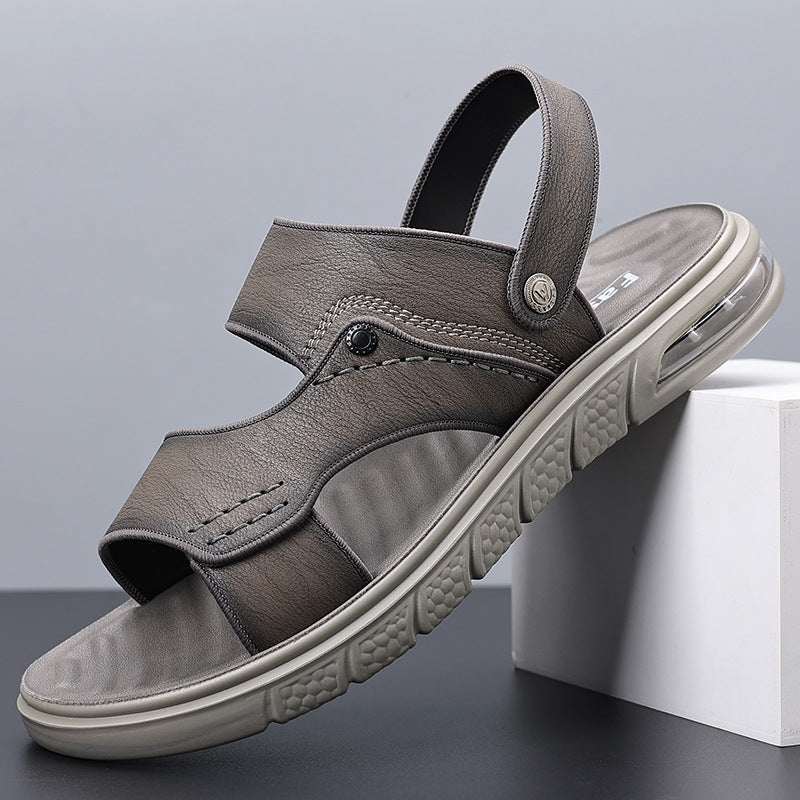 New Summer Genuine Leather Double Sole Middle-aged And Elderly Casual Beach Non-slip Men's Sandals