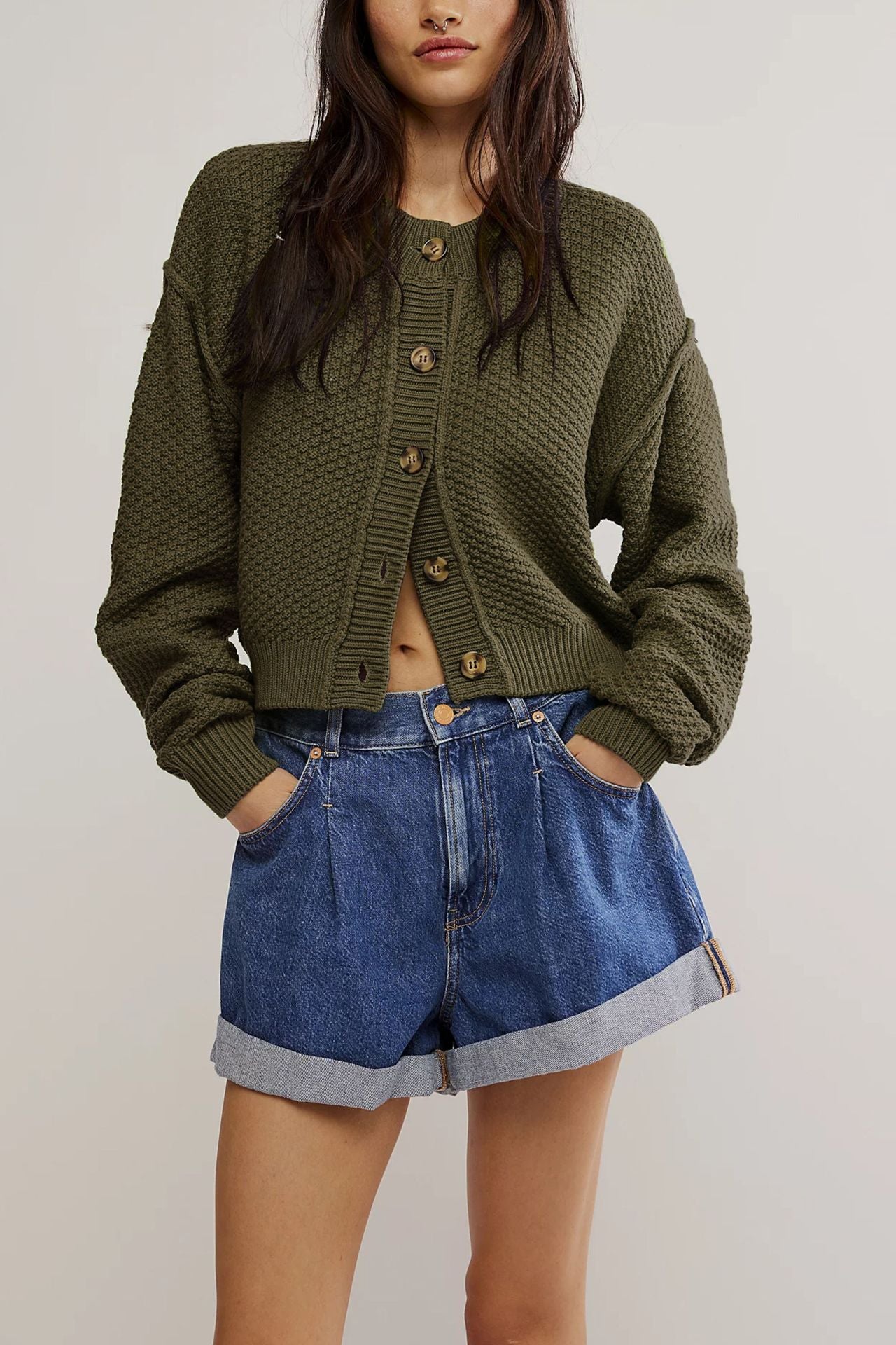 Women's Fashion Loose Sweater Single Row Button