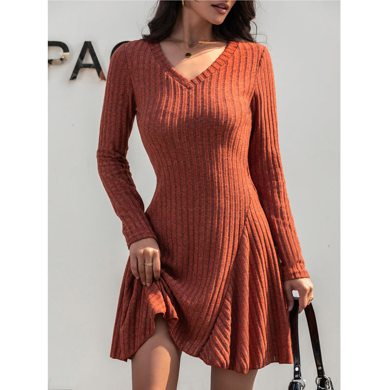 Knitted Long-sleeved Dress Women's