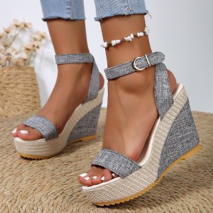High Heel Denim Fabric Ankle-strap Sandals Women