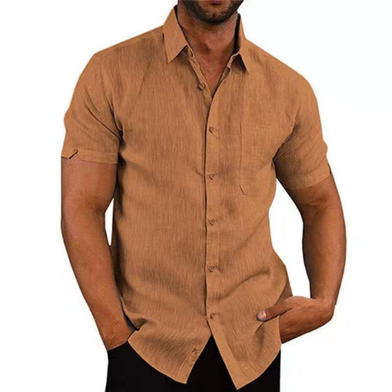 Summer Lapels Solid Color Short Sleeve Button Shirt Men's Short Sleeve