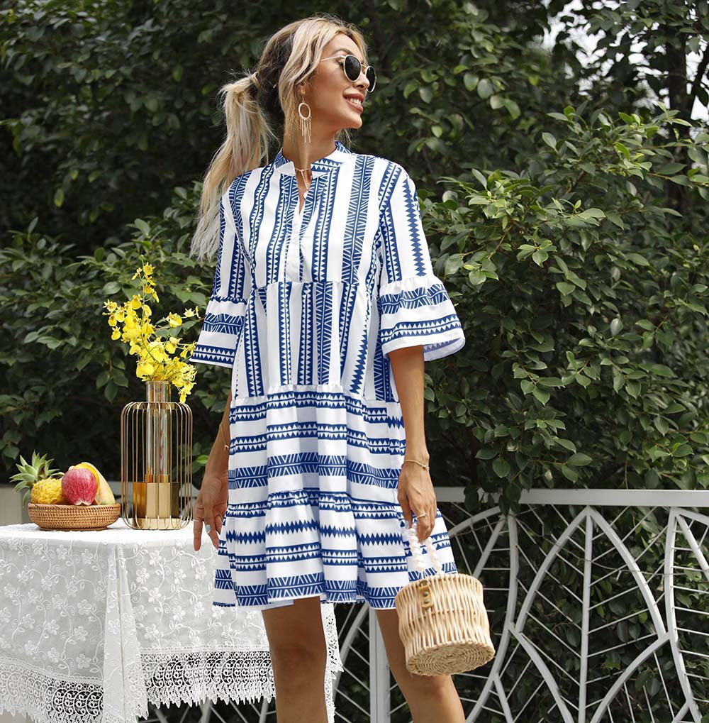 Summer Stripes Loose Half-length Sleeve Dress