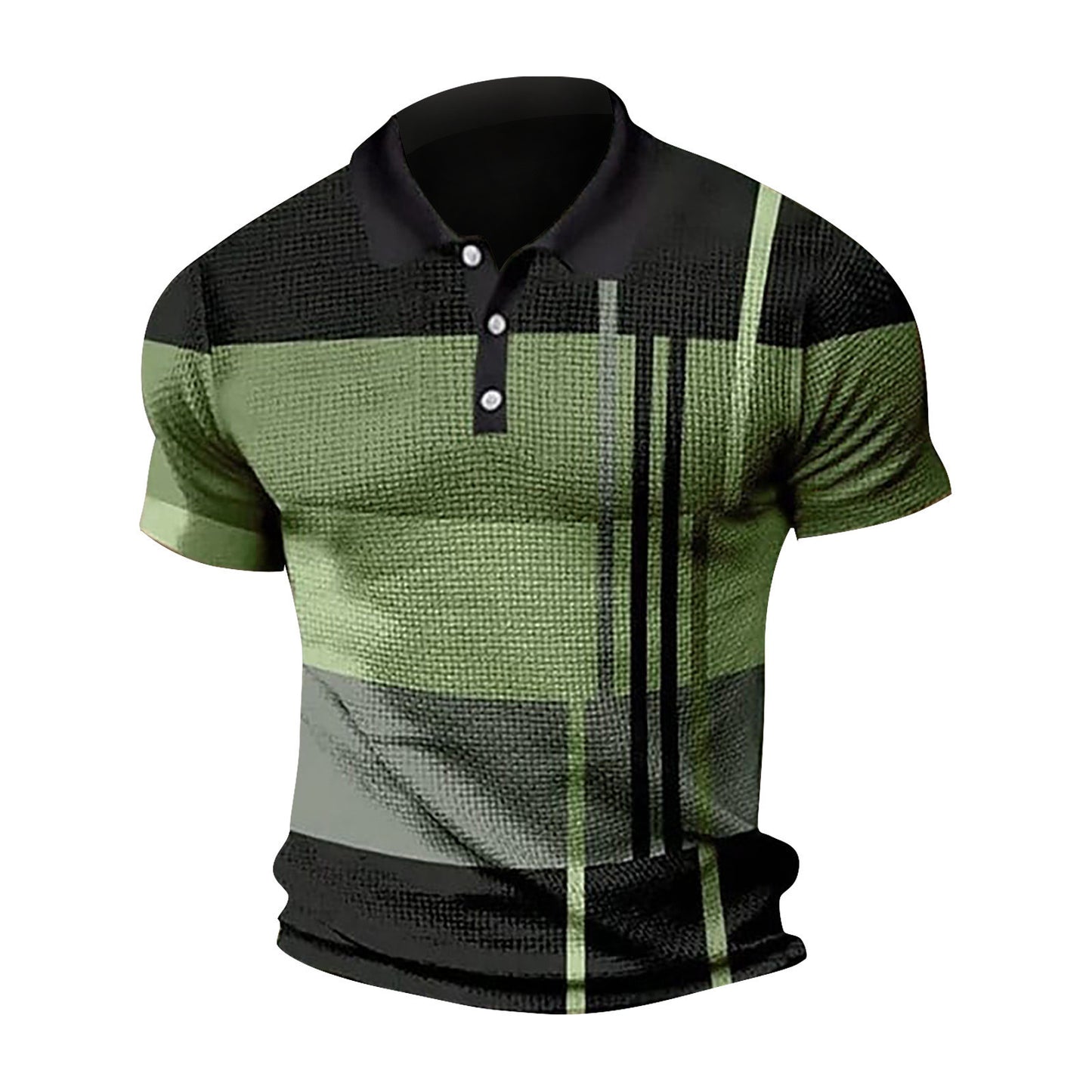 Men's Fashion Polo Shirt Short Sleeve Gradient Color Button Top