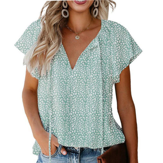 Floral Casual V-neck Chiffon Shirt Loose And Simple