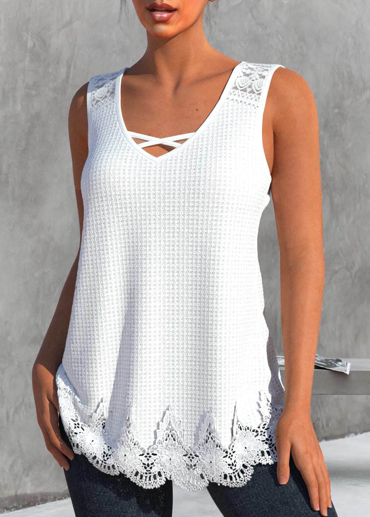 Loose Sleeveless Urban Casual Lace Stitching Women's T-shirt