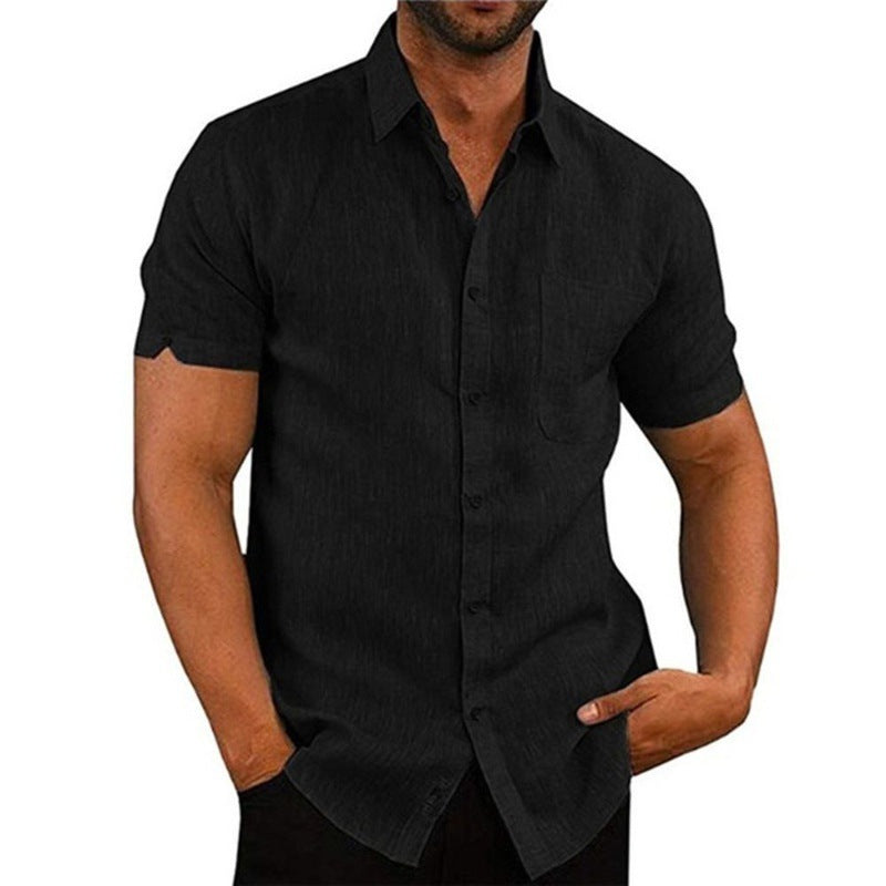 Summer Lapels Solid Color Short Sleeve Button Shirt Men's Short Sleeve