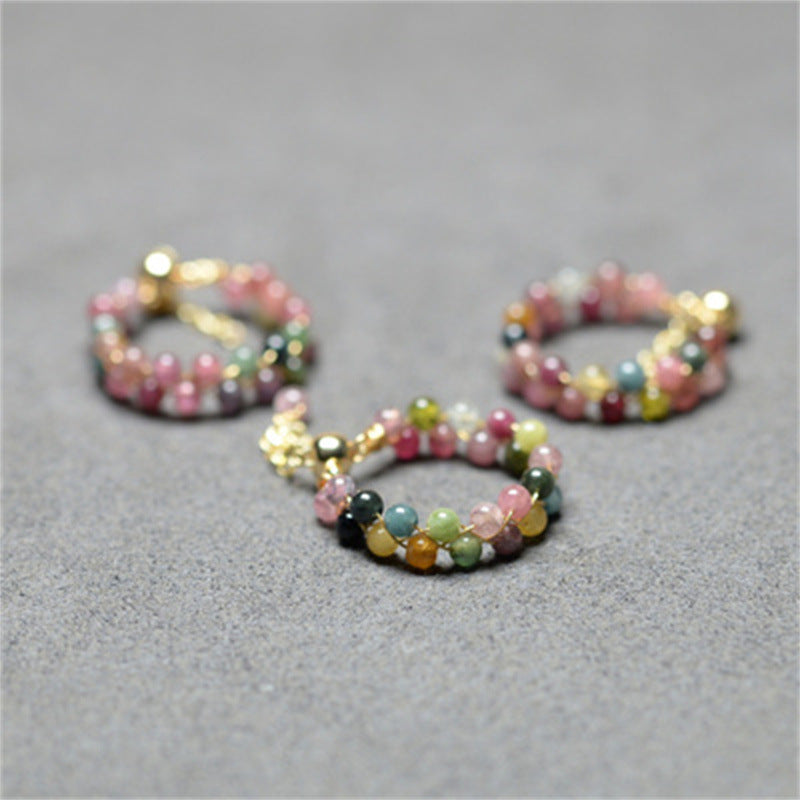 Natural Tourmaline Ring Women's Small Beads Crystal