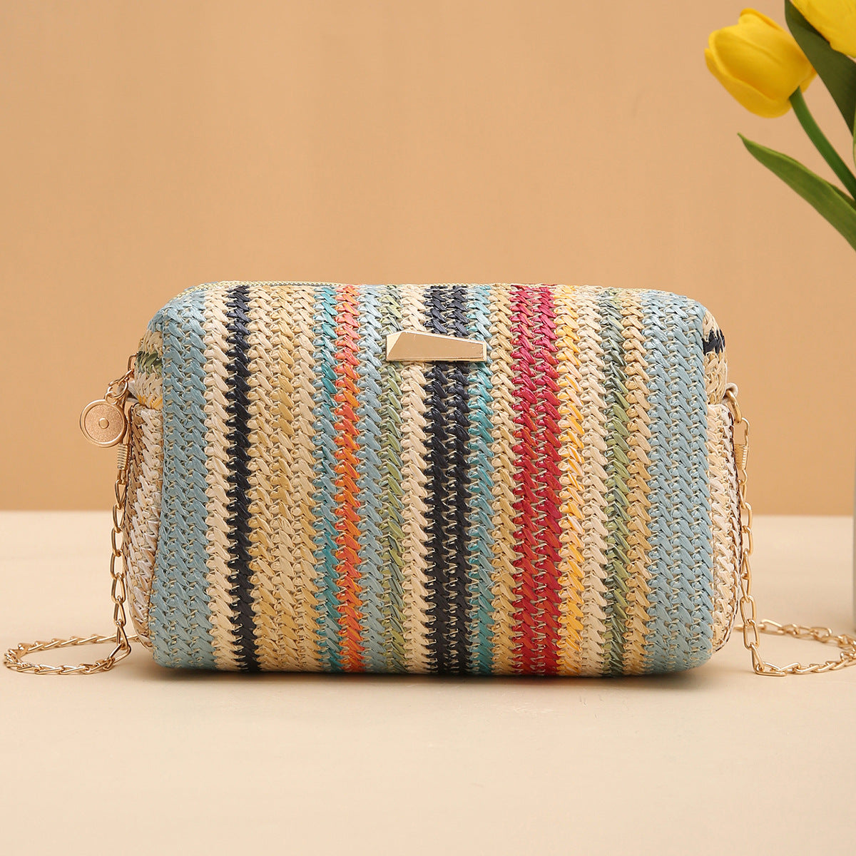 Rainbow Straw Bag Woven Bag Crossbody