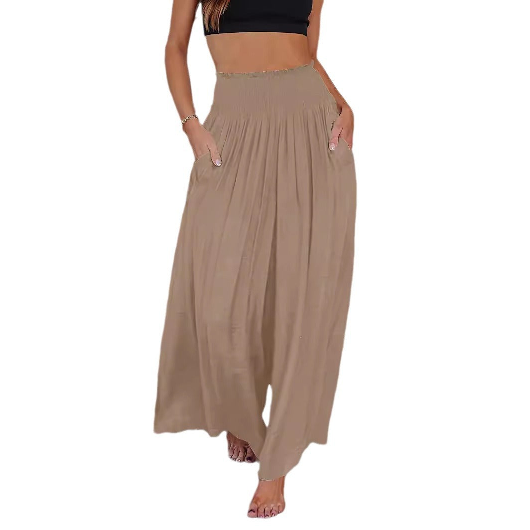 European And American Summer Fashion Casual Smocking Mid-waist Women's Trousers