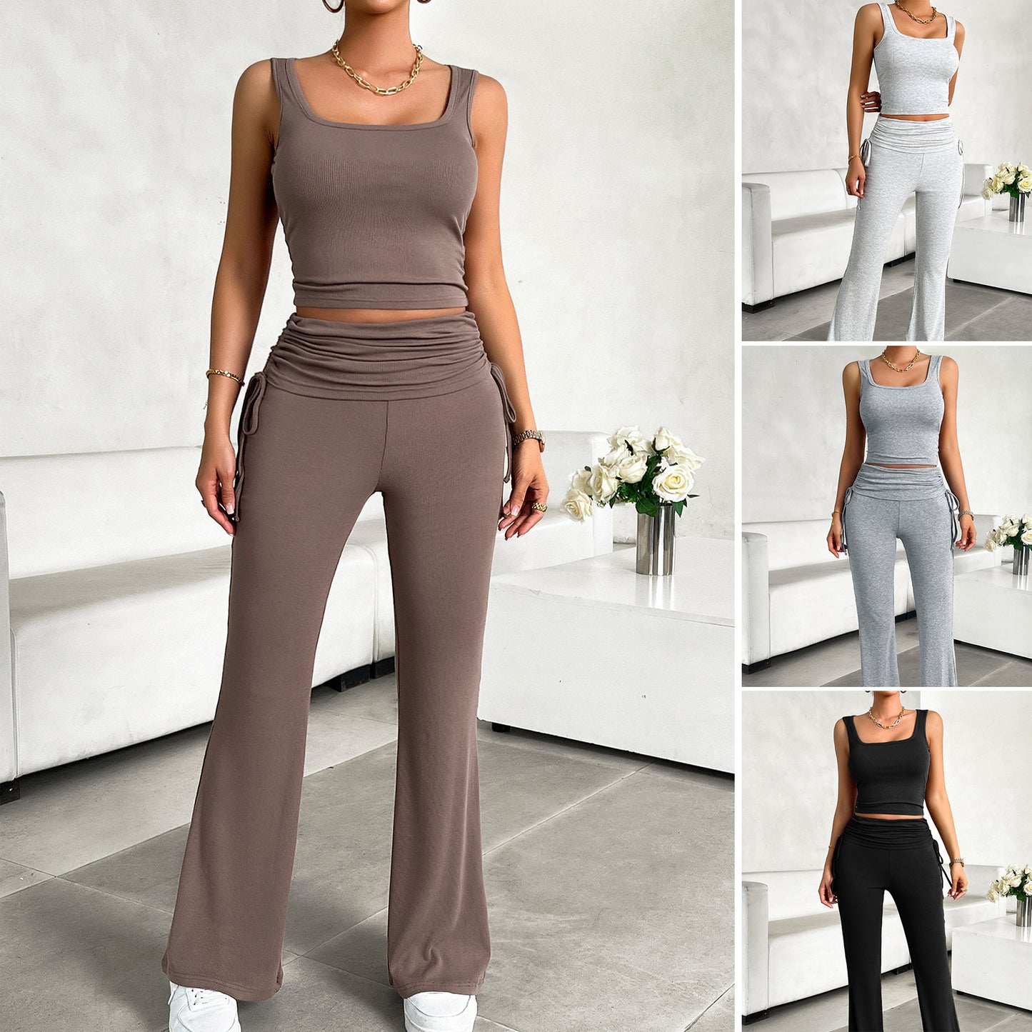 Casual Solid Color Slim Fit Vest Pants Suit