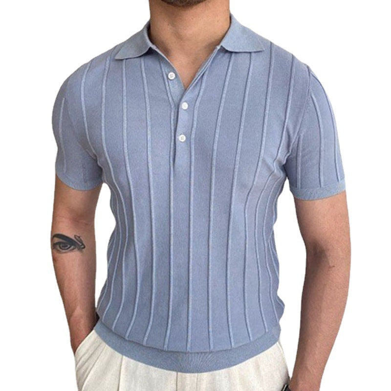 Men's Temperament Pure Color Sweater Lapel Short Sleeve