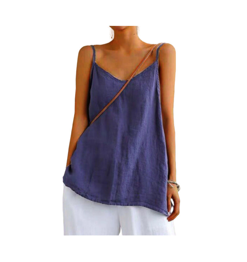 Cotton Linen Sleeveless Vest Women's Summer New Loose Cotton Linen Inner Match Sleeveless Versatile Bottoming Top