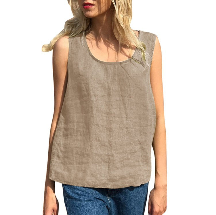 Summer Solid Color Round Neck Sleeveless Top