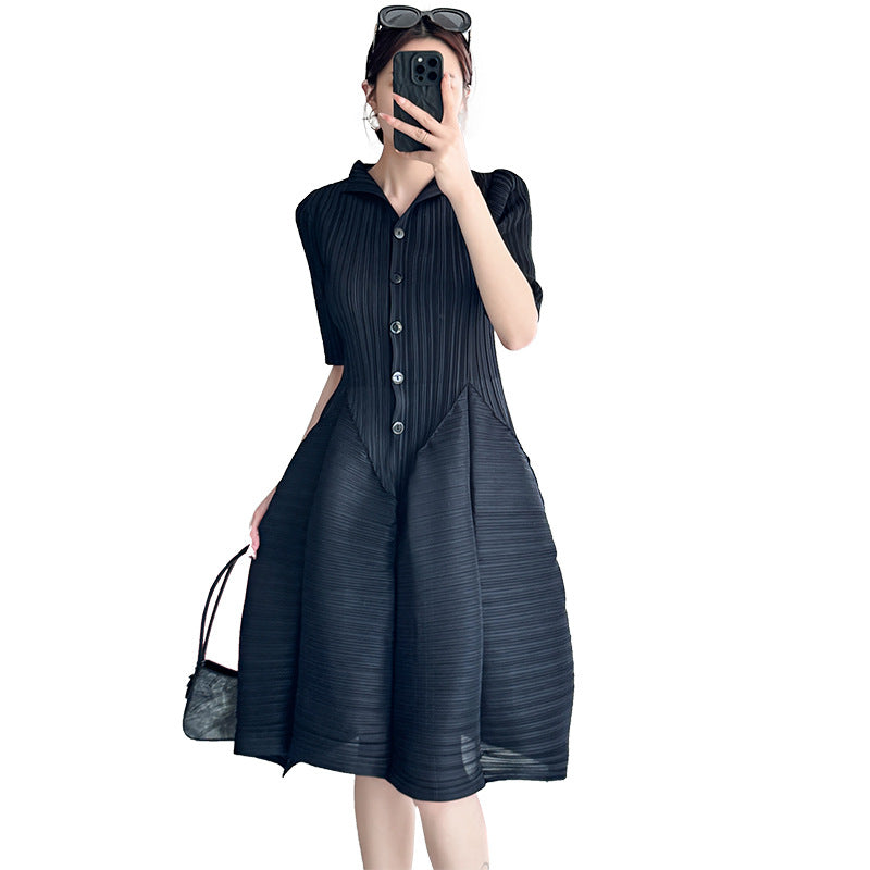 Printed Loose Slimming Belly-covering Pleated T-shirt Dress