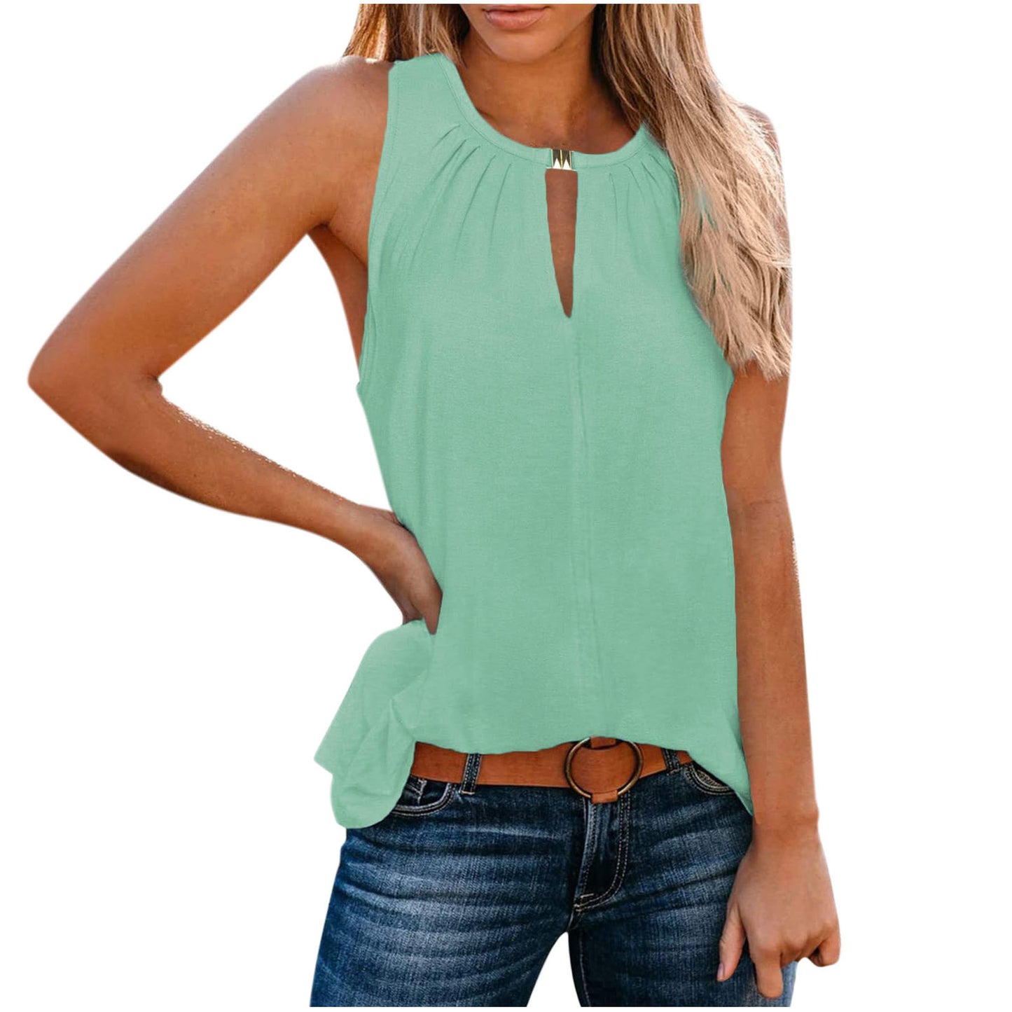 Fashionable Elegant Design Buckle V-neck Solid Color Vest For Women