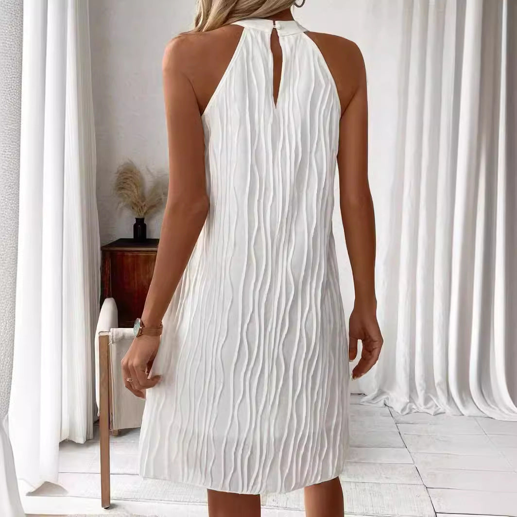 Women's Pure Color Halter Backless Dress