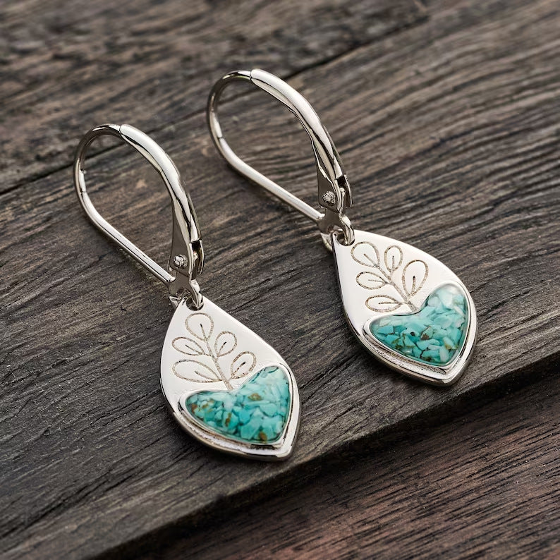 Creative Retro Blue Resin Ice Crack Plant Leaves Earrings