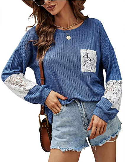 Lace Casual Women's Loose Patchwork Easy Matching Knitwear Women