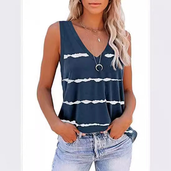 European And American Striped Digital Printing Loose Vest