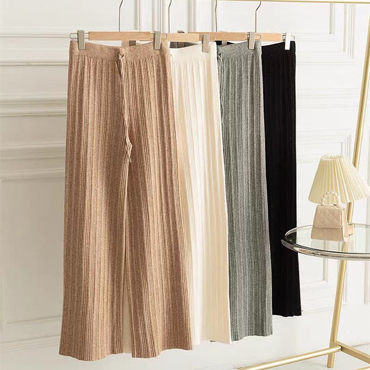 Elastic High Waist Pure Color Knitted Wide-leg Trousers
