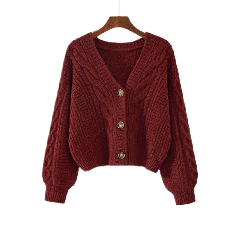 Fashionable Sweater Women's Vintage Top Loose Outer Wear V-neck