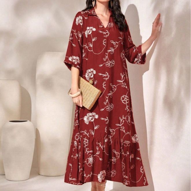 Elegant Style Printed Loose Casual Dress Women