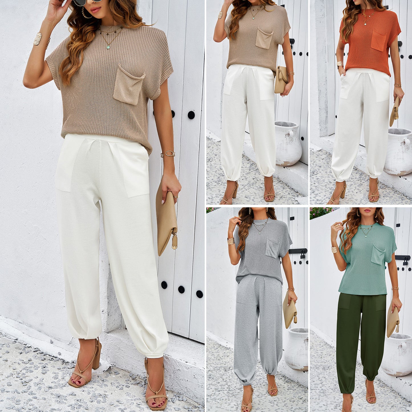 Casual Solid Color Woolen Trousers Suit