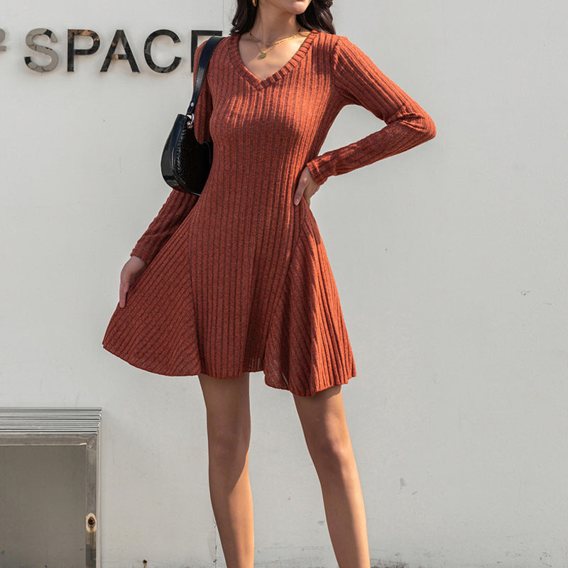 Knitted Long-sleeved Dress Women's