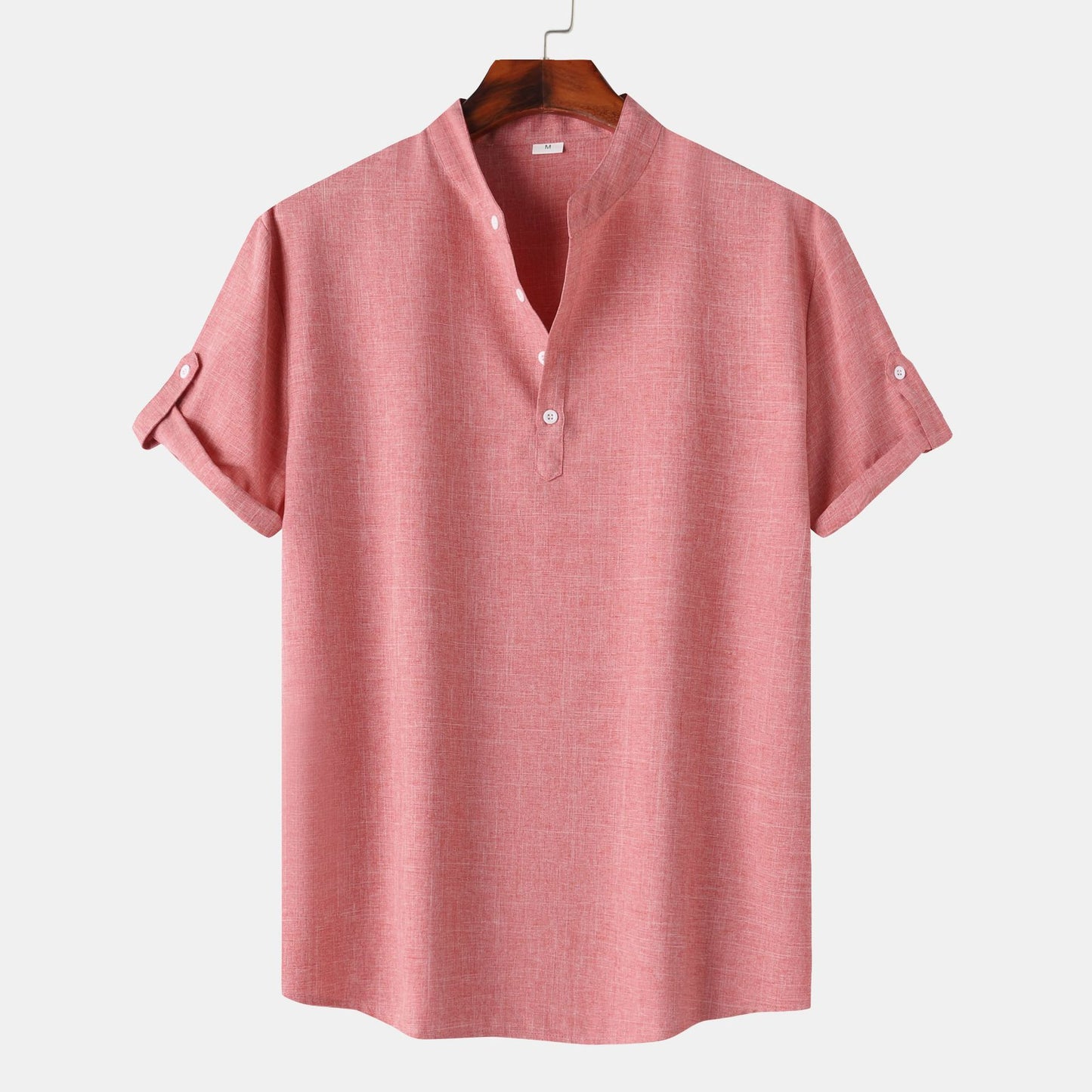 Men's Solid Color Stand Collar Short Sleeve Shirt