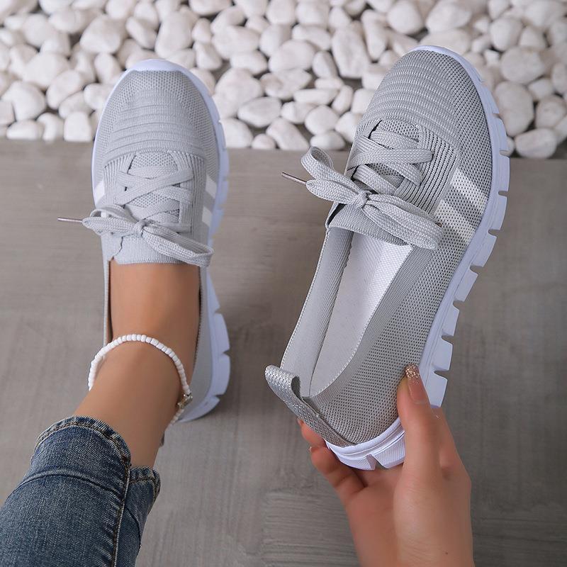 Casual Lace-up Mesh Shoes Preppy Flats Walking Running Sports Shoes Sneakers For Women