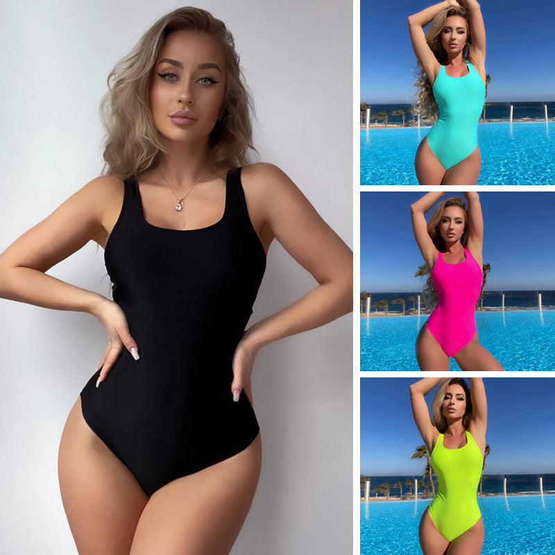 Women's Fashion Siamese Fit Solid Color Swimsuit