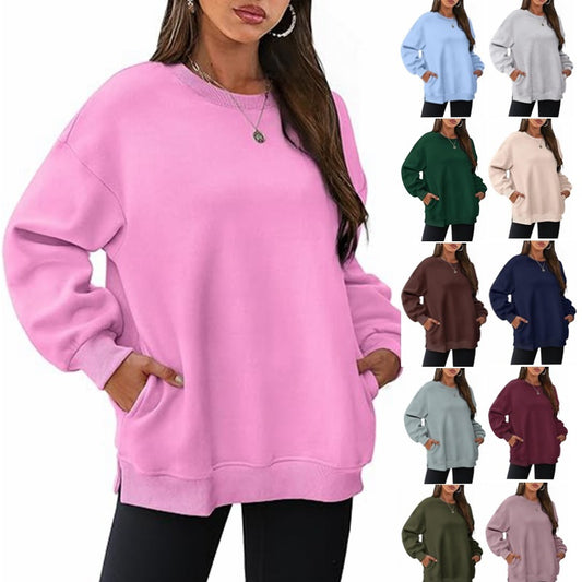 Women's Round Neck Pullover Oversized Loose Velvet Long Sleeve Sweatshirt