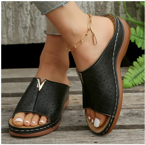Summer New Plus Size Hollow-out Wedge Sandals Women's European And American Peep Toe Platform Women's Sandals