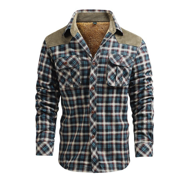 Men's Cotton Plaid Casual Cargo Sweater Jacket