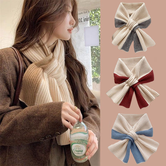 Sweet Color-blocked Knitted Scarf For Women Autumn And Winter Warm Versatile Fashion Scarf For Girls