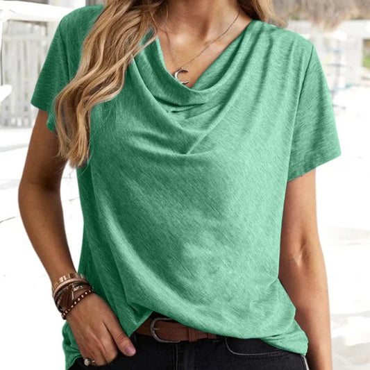 Solid Color Casual Fashion V-neck Short Sleeve T-shirt For Women