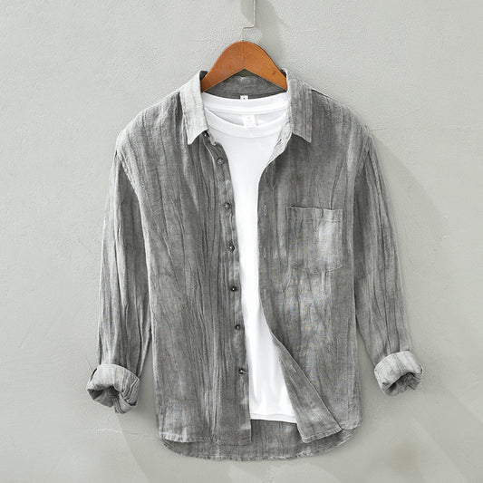 Linen Long Sleeved Shirt For Men Loose Fitting