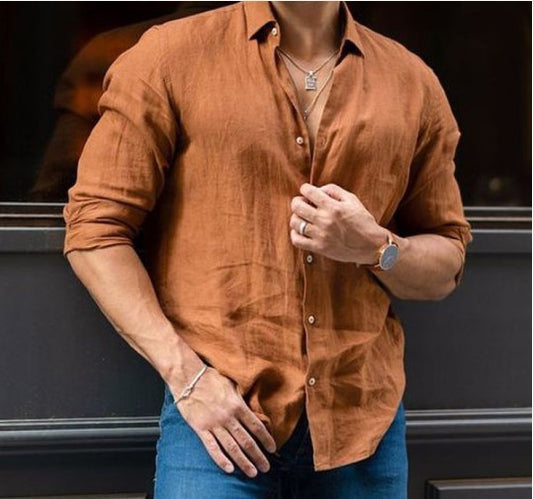 Men's Casual Long Sleeve Solid Color Shirt