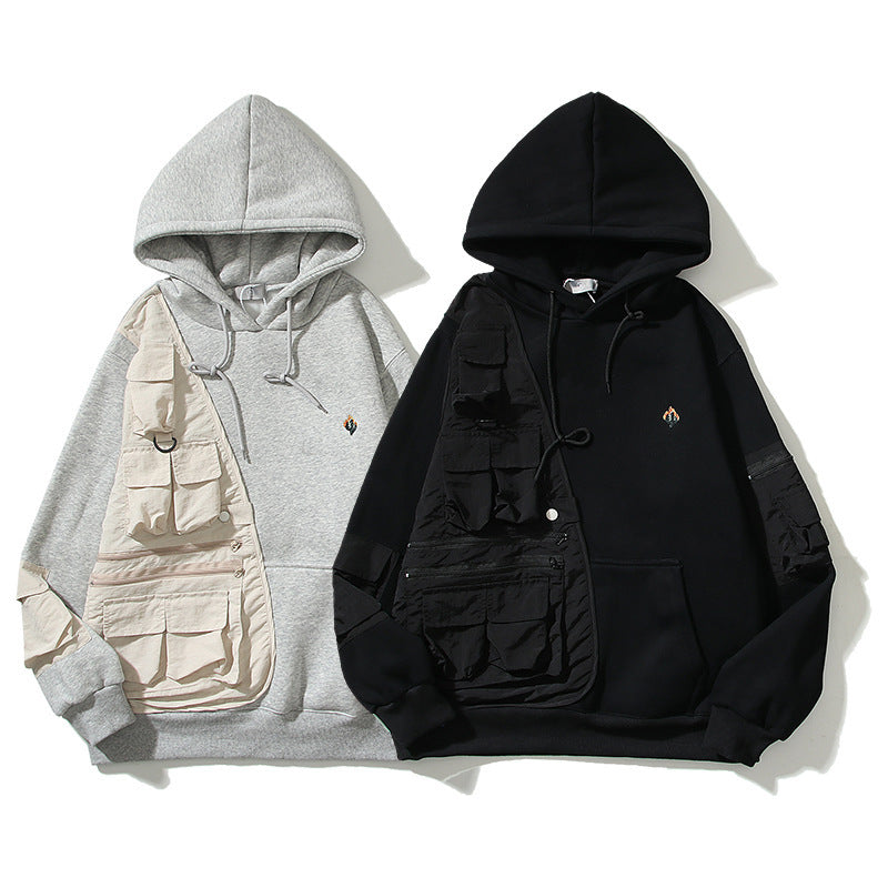 Patchwork Holding Hoodie Loose Casual Hooded Sweater