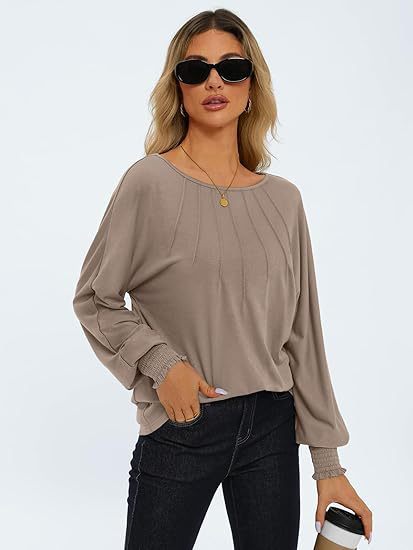 Women's Round Neck Pleated Long Sleeve Top