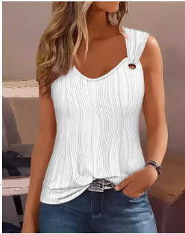 Summer Fashion Simple Metal Buckle V-neck Sleeveless Women's Vest