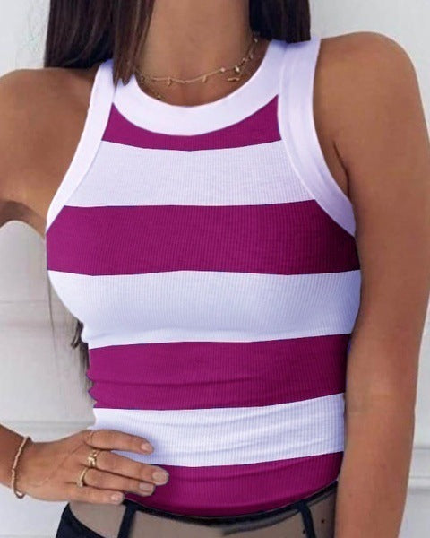 Striped Print Sleeveless Vest Women