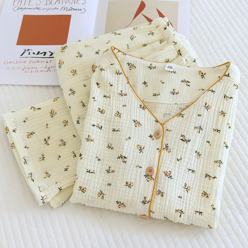 New Crepe Pajamas Spring Summer Cotton Gauze Homewear